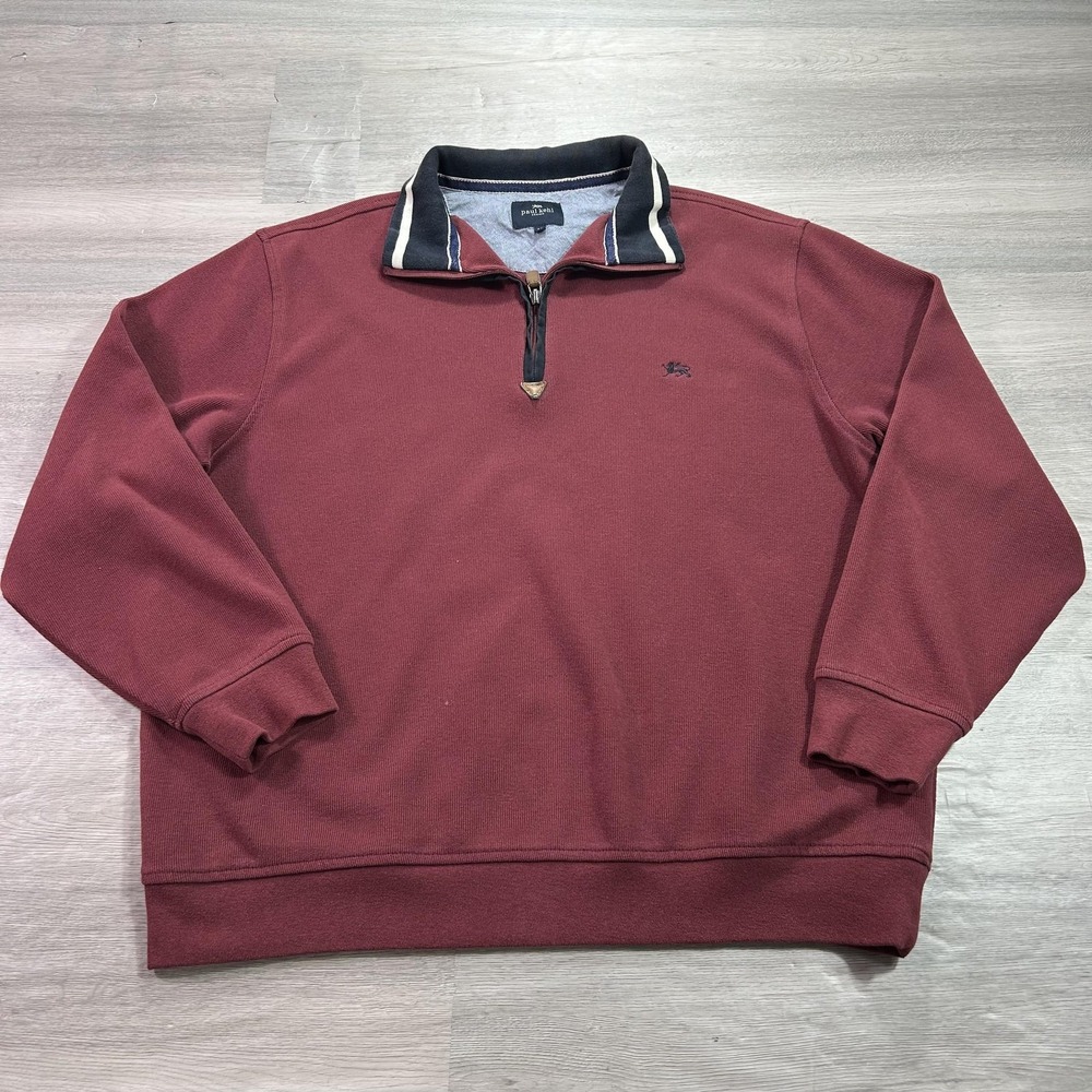 Paul Kehl Sweater Mens XL Burgundy Quarter‎ Zip Pullover Cotton Blend Casual